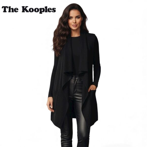 The Kooples Sport Wool Cashmere sleeveless open front cardigan vest sweater S - Picture 2 of 16